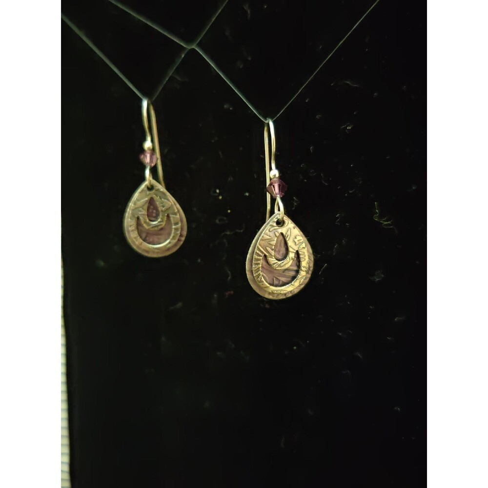 Purple and Silver tone Metal Earrings